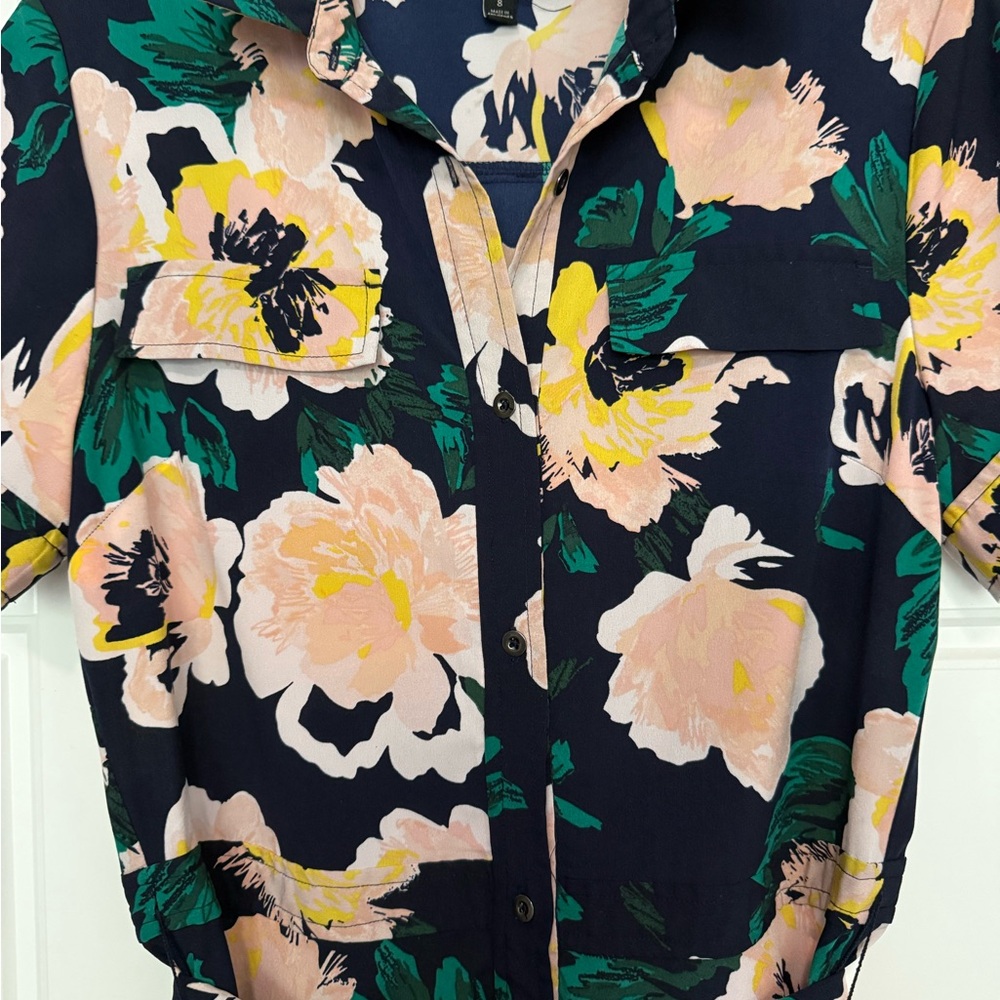 Banana Republic Navy Maxi Dress with Pink and Green Floral Print - Picture 3 of 4